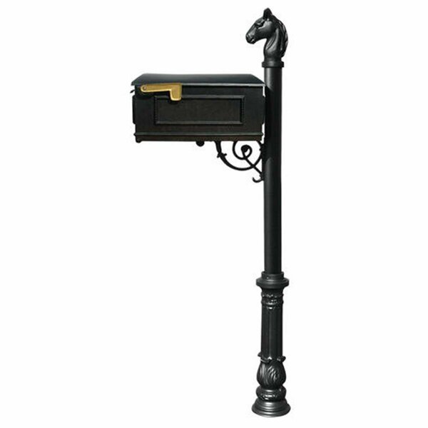 Lewiston Mailbox System with Post Ornate Base & Horsehead Finial, Black LM-701-LPST-BL